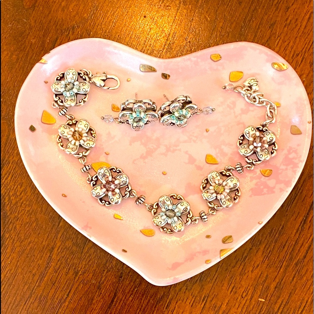 ⭐️SOLD⭐️Brighton ARIEL FLOWER blue pink crystal beads Flower bracelet earrings - Picture 10 of 16